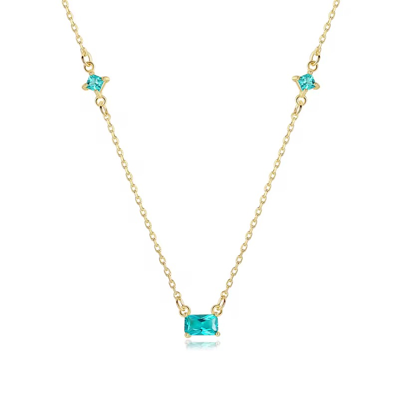 Dainty Necklace with Aqua Gemstone
